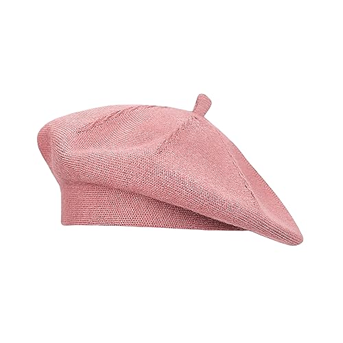 Gllutt Beret Hat French Style Stretchy Knitting Solid Color Both Side Usable - color: Dark Pink