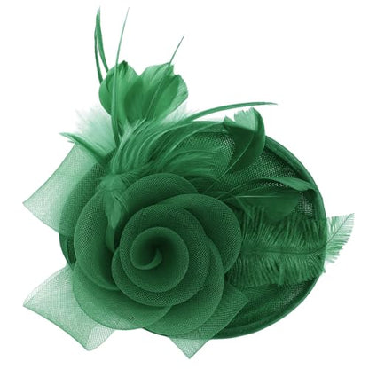 BABEYOND Fascinators Hats for Women Tea Party Mesh Flower Pillbox Derby Hat - color: Green