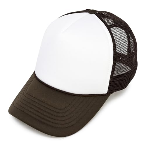 DALIX Two Tone Trucker Hat Summer Mesh Cap with Adjustable Snapback Strap - color: Brown White, size: One Size