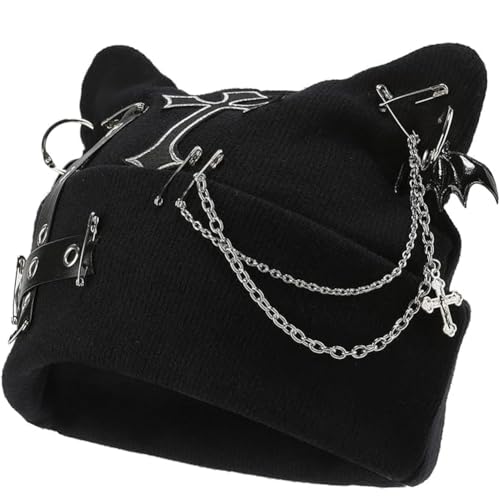 Distressed Ring Beanie Hat for Women Men Slouchy Skull Cap - color: Y2k/Black