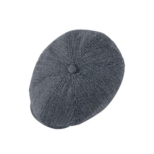 VOBOOM Men Wool Blend 8 Panel Newsboy Cap Tweed Hat - color: Herringbone Grey