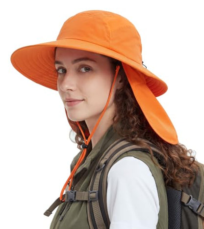 Home Prefer UPF 50+ Sun Hat with Neck Flap Wide Brim Fishing Hat for Men - color: Orange