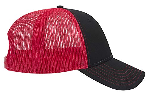 OTTO 6 Panel Low Profile Contrast Vertical Mesh Back Cap - color: Blk/Blk/Red