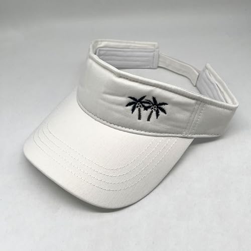 Embroidered Adjustable Sun Visor for Women Men Outdoor Golf Tennis - color: Palm Tree/White