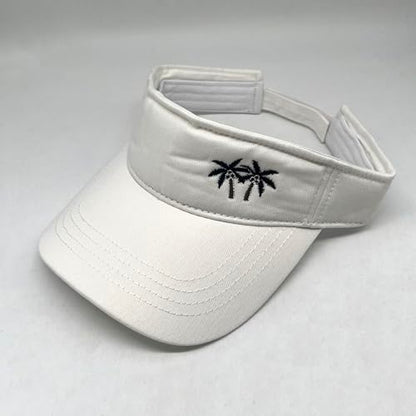 Embroidered Adjustable Sun Visor for Women Men Outdoor Golf Tennis - color: Palm Tree/White