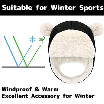 Olreco Baby Winter Hat Toddler Winter Hat Thick Sherpa Lined Infant Baby Hats with Bear Ears Toddler Trapper Hats for Kids - color: Black, size: 12-24 Months