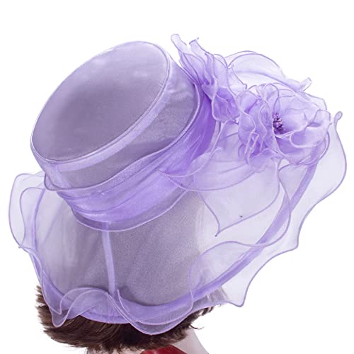 Lawliet Womens Dressy Wide Brim Church Wedding Occasion Sun Hat A613 - color: Light Purple