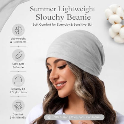 vidsel 100% Cotton Slouchy Beanie, Lightweight Summer Hats for Women Men - color: 1pc Light Gray, size: Large