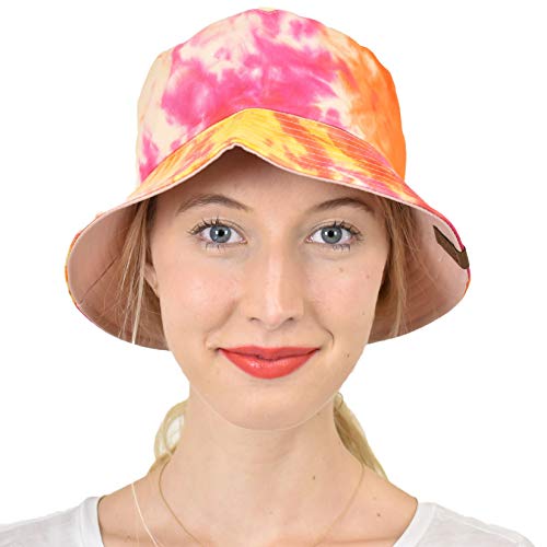 C.C Unisex 100% Cotton Packable Reversible Tie Dye Bucket Sun Hat - color: Orange/Rose