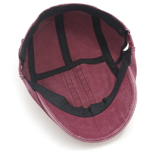 Initlove Mens Newsboy Cap Washed Beret Ivy Hat Flat Hats for Cabbie Driving - color: B Wine Red