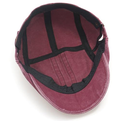 Initlove Mens Newsboy Cap Washed Beret Ivy Hat Flat Hats for Cabbie Driving - color: B Wine Red