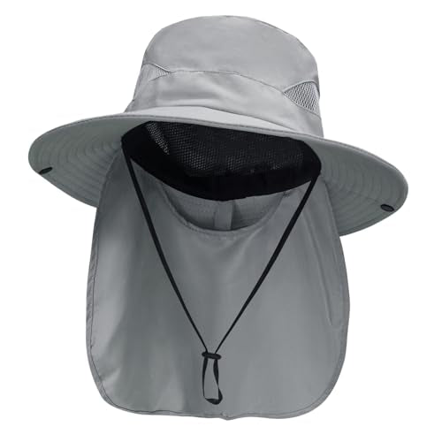 NPJY Sun Fishing Hats with Neck Flap for Men Women UV Sun Protection - color: Pure Grey(with Neck Flap)