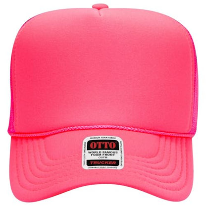 OTTO Cap 5 Panel High Crown Foam Front Mesh Back Trucker Hat, One Size - color: 089 - Neon Pnk