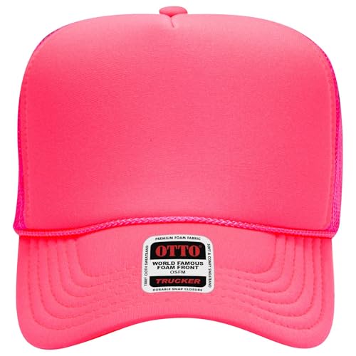 OTTO Cap 5 Panel High Crown Foam Front Mesh Back Trucker Hat, One Size - color: 089 - Neon Pnk
