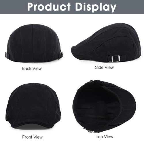 3Pcs Cotton Newsboy Hat for Men Cool Adjustable Flat Cap - color: Black+darkgrey+armygreen