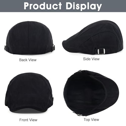 3Pcs Cotton Newsboy Hat for Men Cool Adjustable Flat Cap - color: Black+darkgrey+armygreen