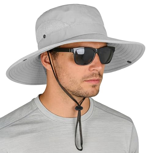 ZOORON Sun Hats for Men Women, Wide Brim Safari Hats UV Protection UPF50+ Waterproof Boonie Hats for Fishing Hiking Camping - color: 1pack-light Gray