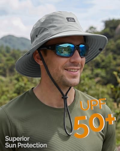 Hat Hut Hiking Hat, UPF50+ Wide Brim Sun Bucket Hats for Men Women, UV Protection, Fishing Outdoor Safari - color: Light Grey