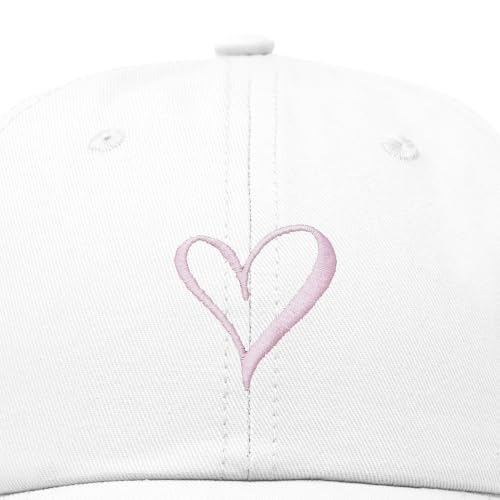 Hand Drawn Heart Hat Womens Embroidered Baseball Cap - color: White