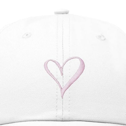 Hand Drawn Heart Hat Womens Embroidered Baseball Cap - color: White