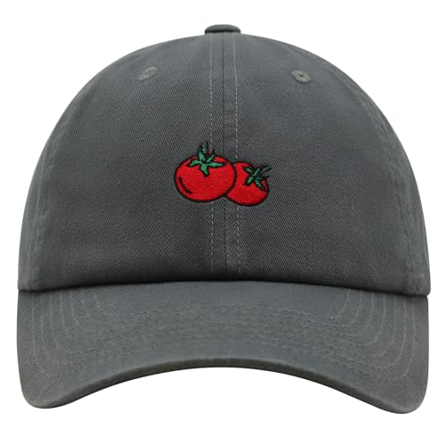 JPAK Two Tomatoes Premium Dad Hat Embroidered Cotton Baseball Cap Vegetables Embroidery - color: Dark Grey