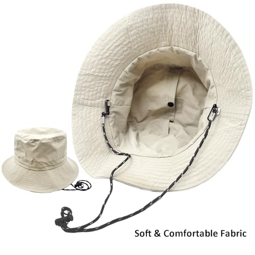 woogwin Waterproof Bucket Rain Hat with Chin Strap Quick Dry Packable Boonie Sun Hat Safari Hat UV Protection - color: Beige