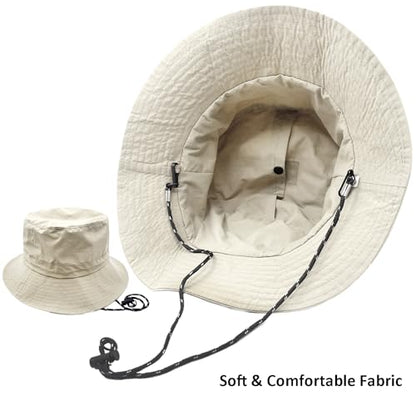 woogwin Waterproof Bucket Rain Hat with Chin Strap Quick Dry Packable Boonie Sun Hat Safari Hat UV Protection - color: Beige