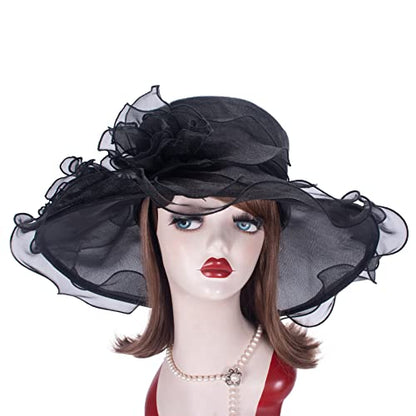 Lawliet Womens Dressy Wide Brim Church Wedding Occasion Sun Hat A613 - color: Black