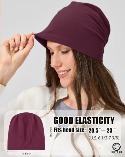 ROYBENS 100% Cotton Thin Slouchy Beanie Hat Women Men Lightweight Chemo Cap - color: 1pcs-wine Red