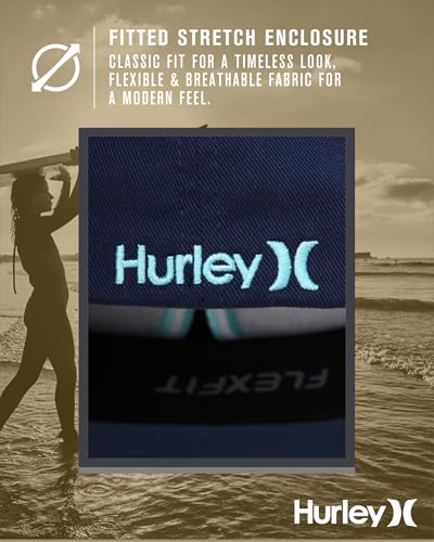 Hurley Mens Textured Fitted Baseball Cap, Moisture Wicking, Curved Brim - color: Mystic Navy, size: Small-Medium