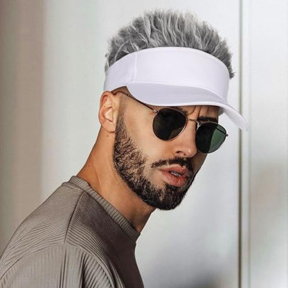 Adjustable Sun Visor Hat with Wig Spiked Hairs Fashion Baseball Golf Cap for Men & Women - color: White+grey Hair