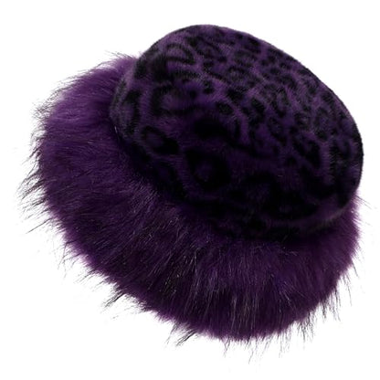 sy soul young Women's Leopard Faux Fur Hats Fluffy Bucket Hat Russian Style - color: Leopard Purple
