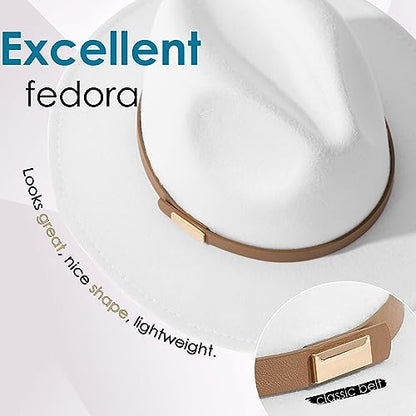 Fedora Hats for Men Wide Brim Panama Hat with Classic Belt - color: Z-beige Belt White