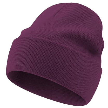 100% Cotton Beanie Lengthen Cuffed Beanies Knit Winter Hats Unisex - color: 1-purple