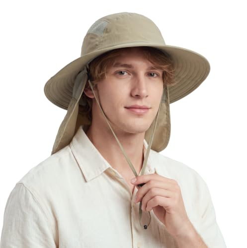 Home Prefer UPF 50+ Sun Hat with Neck Flap Wide Brim Fishing Hat for Men - color: Light Vert Khaki