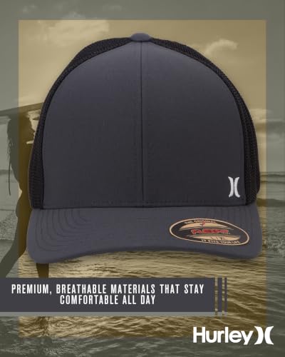 Hurley Mens Mini Icon Mesh Panel Fitted Trucker Baseball Cap - color: Anthracite, size: Large-X-Large