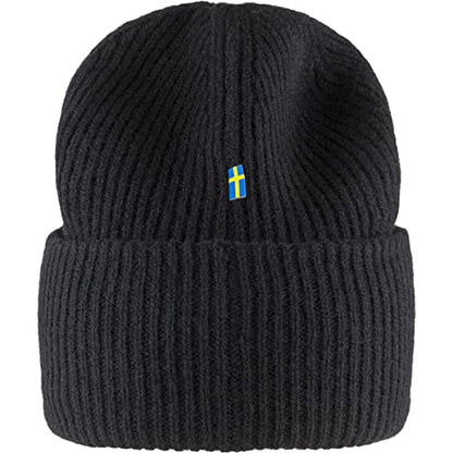 Fjällräven 1960 Logo Hat Beanie - Knit Winter Cap with Folded Cuff, Warm Soft Everyday Outdoor Hat - color: Black