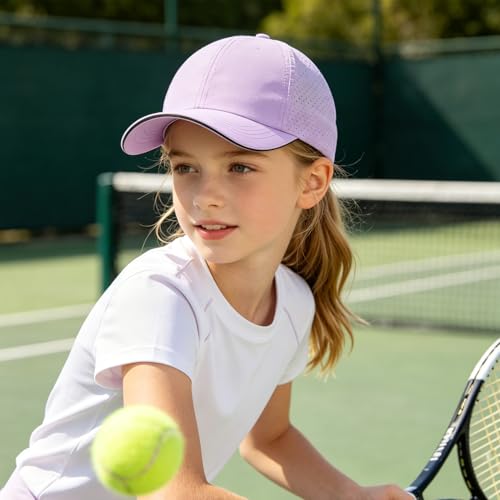 Girls Criss Cross Ponytail Hat Mesh Baseball Cap Kids Quick Dry Ponycap Hats Outdoor Summer Sports Hat Age 7-12 - color: Purple