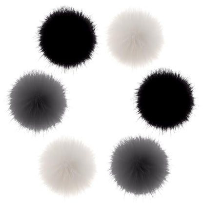 Fzxdfg 6Pieces Faux Furry Pom Pom Ball with Elastic Loop DIY Faux Fur Fluffy Ball for Hats Bags Key Chains Accessories 3.9inch/10CM (Black, White, Gray) - color: Black, white, Gray