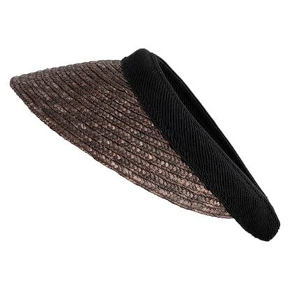 Sewn Braid Wheat Straw Clip on Sun Visor - color: Dk Brown