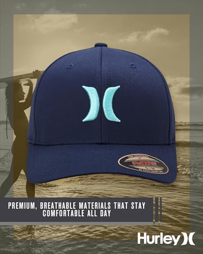 Hurley Mens Textured Fitted Baseball Cap, Moisture Wicking, Curved Brim - color: Mystic Navy, size: Small-Medium