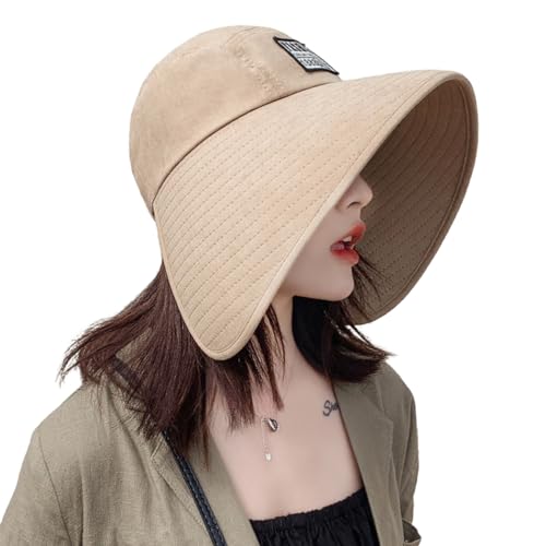 Women Floppy Sun Beach Hat Packable Wide Brim Bucket Hat UPF 50+ UV Protection Travel Beach Cap - color: Khaki