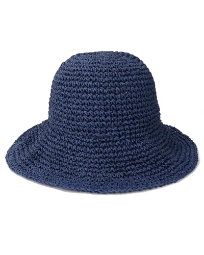 Womens Crochet Straw Sun Hat Foldable Floppy Wide Brim Beach Hat for Summer - color: Dark Blue
