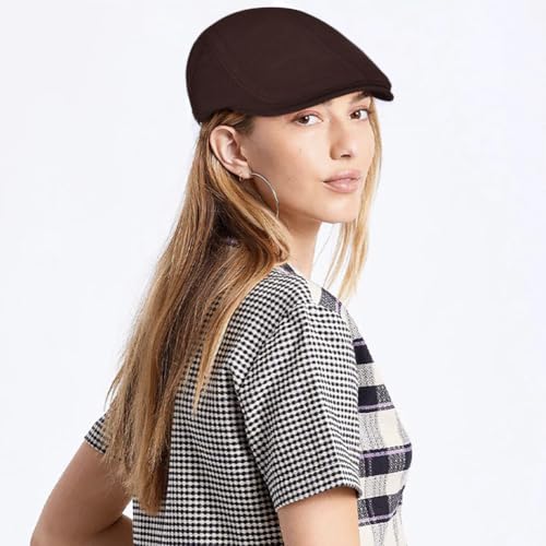 Initlove Mens Newsboy Cap Cotton Ivy Hat Beret Hats for Driving - color: Coffee
