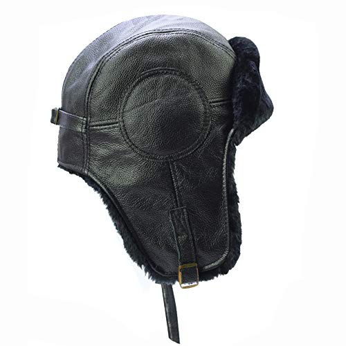 Men's Winter Warm Warm Trapper Hat Leather Russian Aviator Trooper Hat - size: X-Large