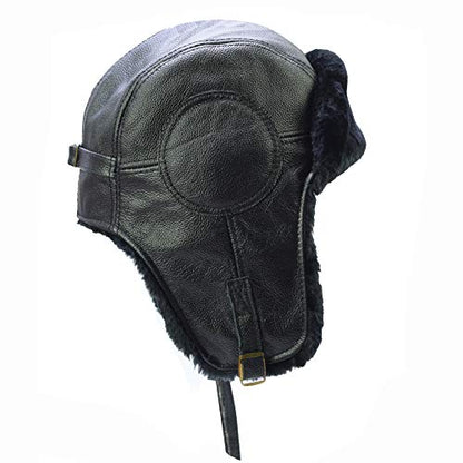Men's Winter Warm Warm Trapper Hat Leather Russian Aviator Trooper Hat - size: Large