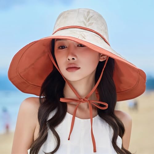 HUAMULAN Women Wide Brim Reversible Sun Hat Summer Beach Fishing Bucket - color: Orange