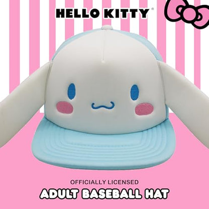Hello Kitty Baseball Cap, Women's Snapback Hat with Flat Brim and 3D Ribbon and Ears - style: Cinnamoroll
