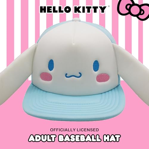 Hello Kitty Baseball Cap, Women's Snapback Hat with Flat Brim and 3D Ribbon and Ears - style: Cinnamoroll