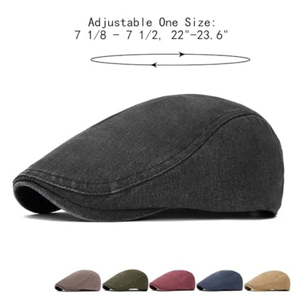 QHFHULV Newsboy Cap for Men Cotton Flat Gatsby Ivy Golf Cabbie Driving Hat - color: Casual Khaki